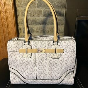 GUESS Cream and Tan Satchel Bag